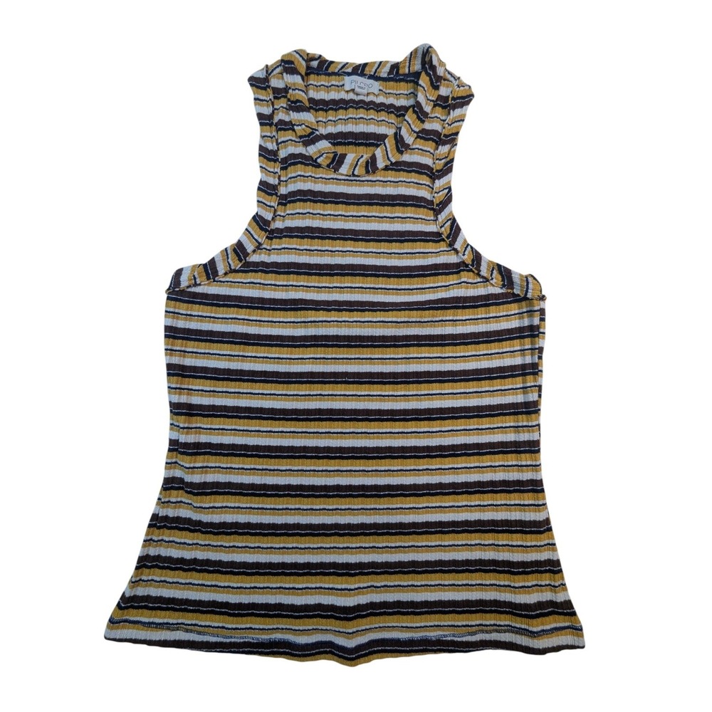 Striped Ribbed Tank Top Womens M Yellow‎ Brown White Pilcro